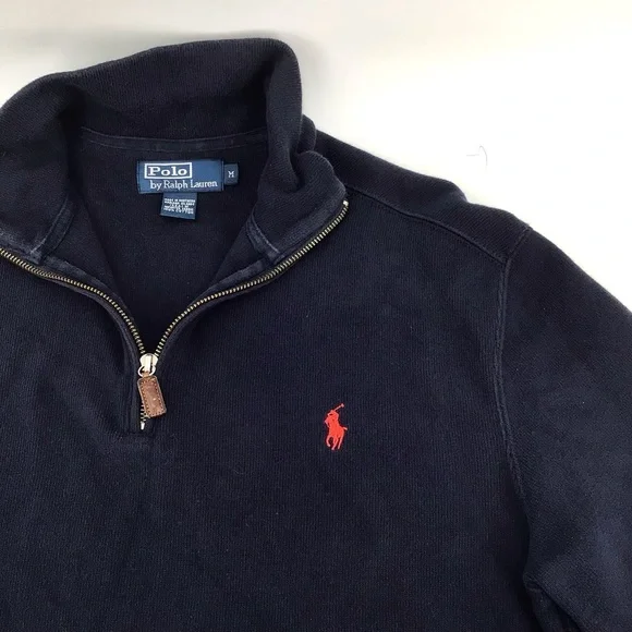VTG Polo by Ralph Lauren Navy 1/4 Zip Pullover Size Medium - Picture 4 of 7